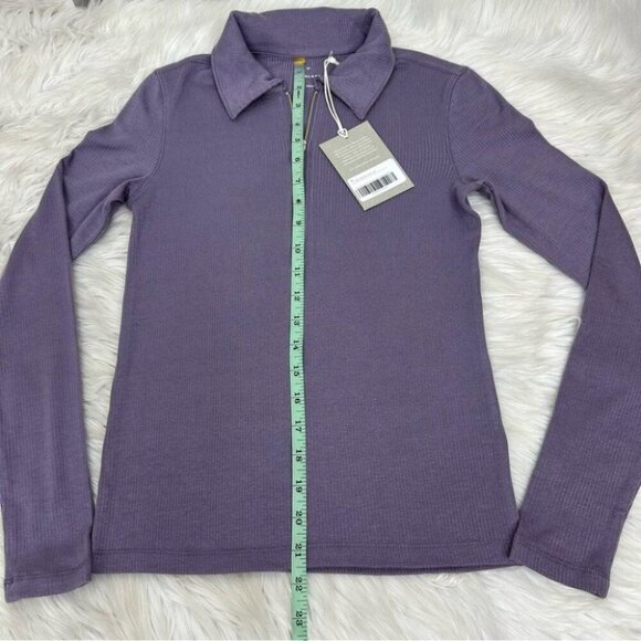 Everlane Women's‎ NWT Purple Quarter Zip Lyocell Micro-Ribbed Polo Blouse XS/C31 - Picture 9 of 11